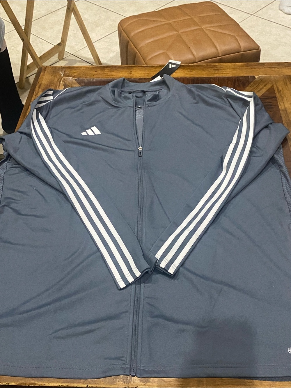 adidas Men's Gray Zip-Front Track Jacket with White Stripes